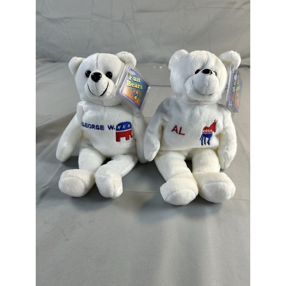 Vintage 2000 Election George W Bush & Al Gore Fun Bears Plush Set w/ Tags‎